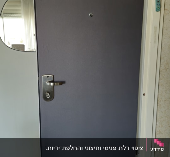 דלת מתכת עם ידית ומראה בצד